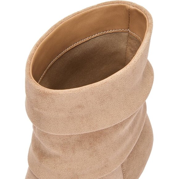 Women Slouch Ankle Boots with Fashion Mid Stiletto Heels Pointed Toe Bootie Tan - Picture 5 of 8